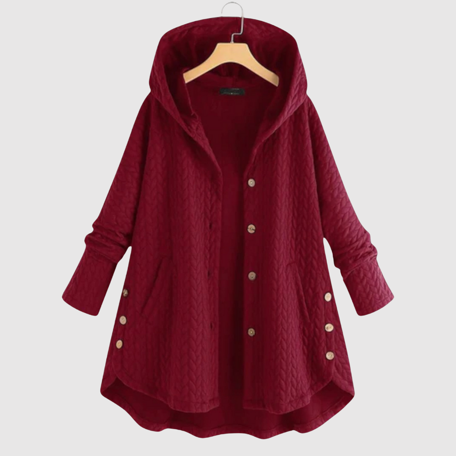 Jelena – Pletená tunika s kapucí a dekorativními knoflíky