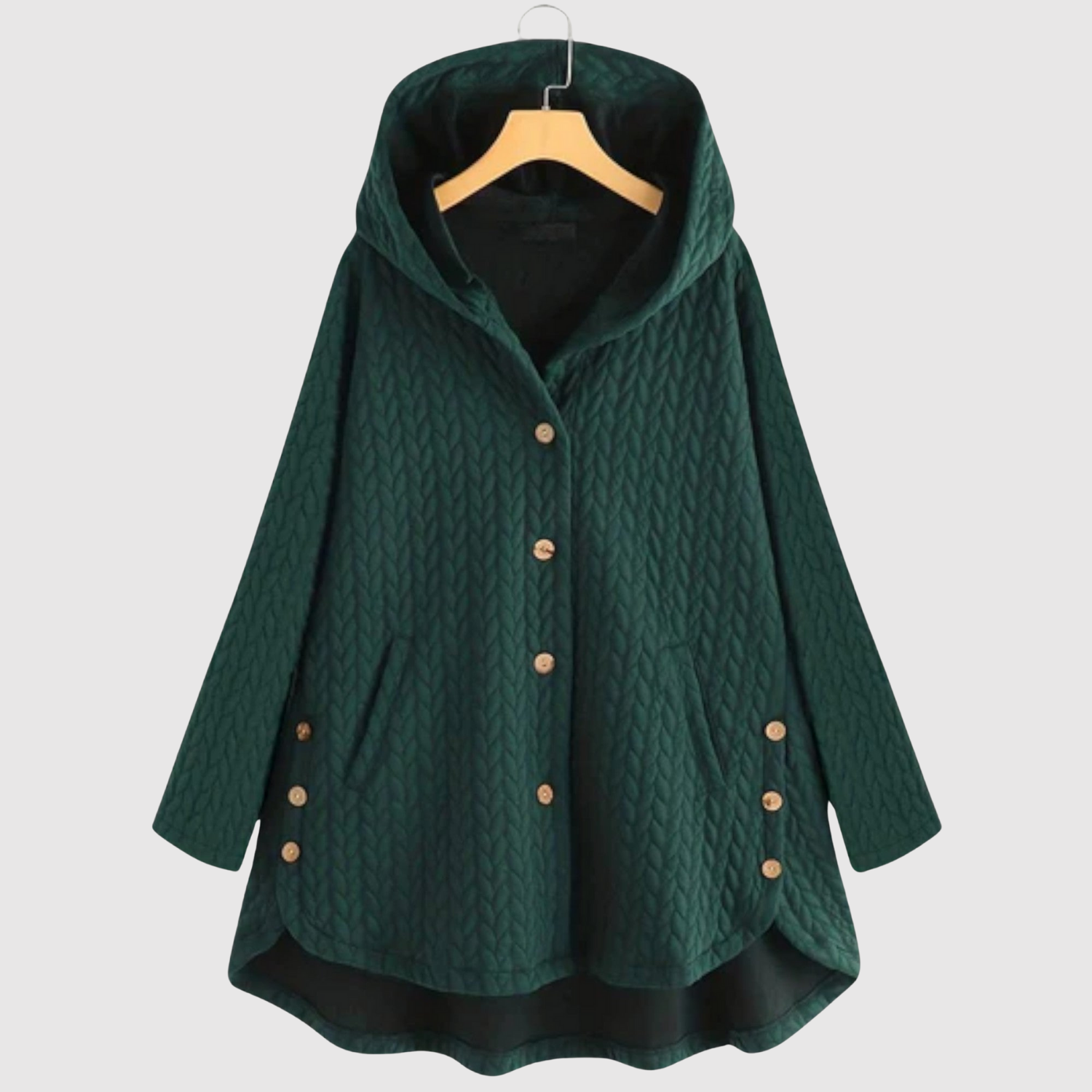 Jelena – Pletená tunika s kapucí a dekorativními knoflíky