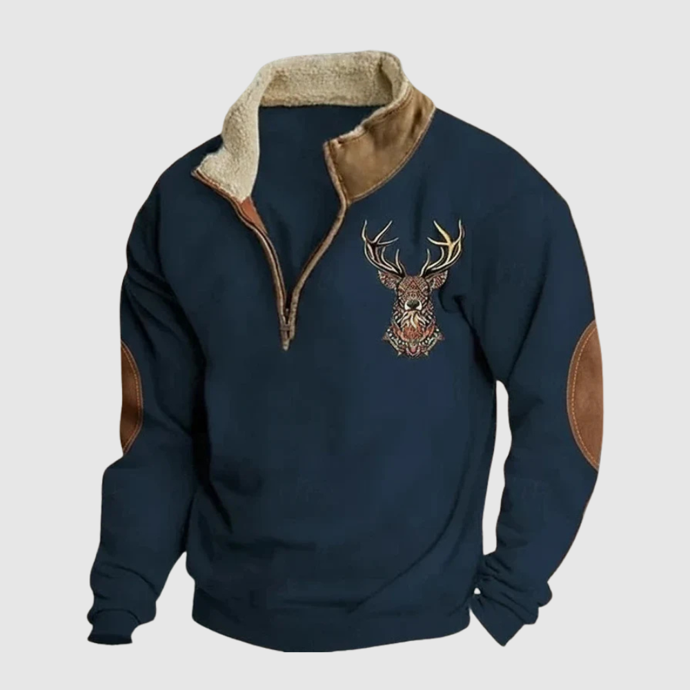 Daniel - Pánská mikina s detailem jelena a teplým fleecem