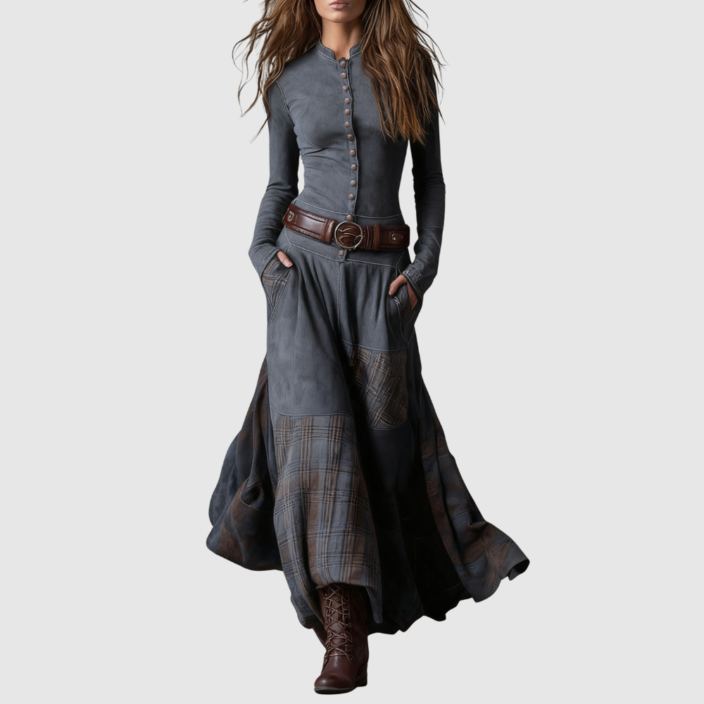 Eliška – Dlouhé boho šaty s výrazným páskem