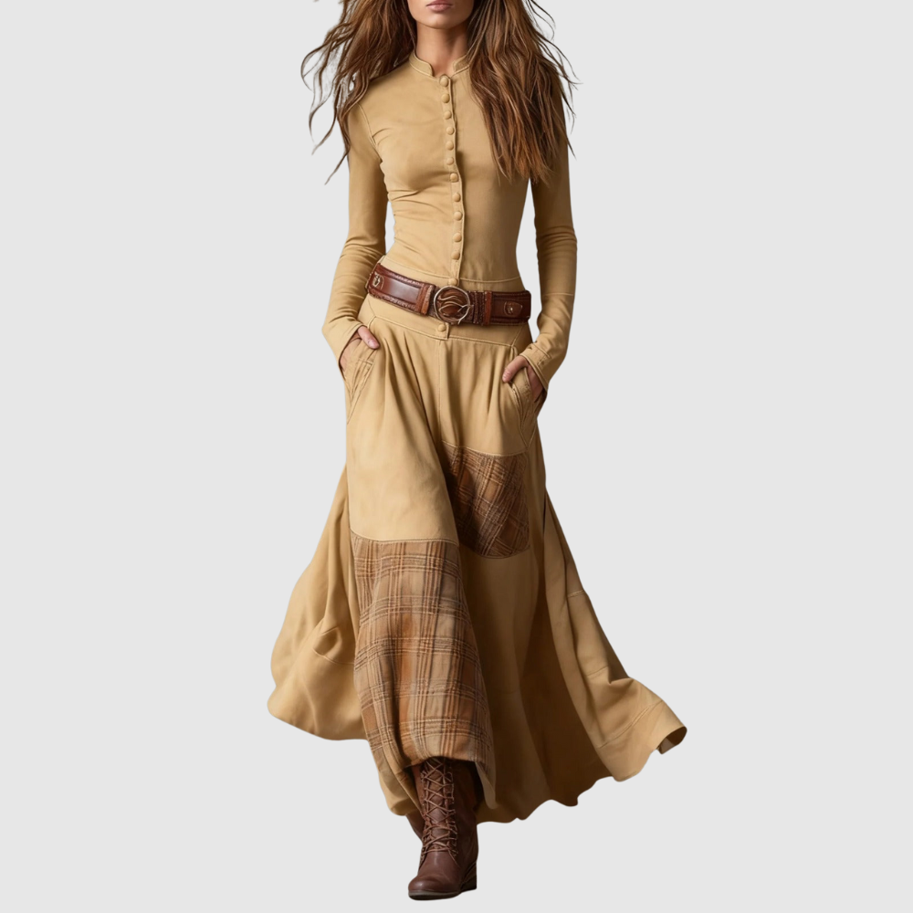 Eliška – Dlouhé boho šaty s výrazným páskem